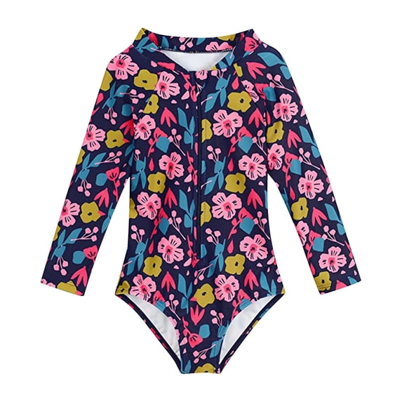 Hienoo Toddler Girls One-Piece Swimsuits and Rash Guard Long Sleeve Zipper Bathing Suits UPF 50+ Sun-Protective Protections One-Pieces Swimwear