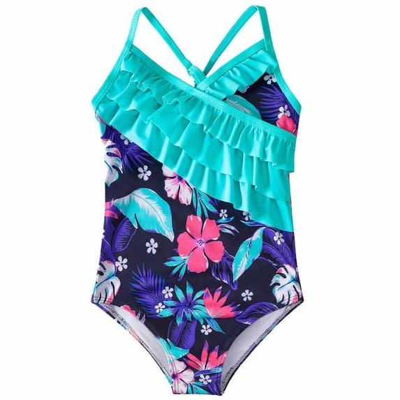 Toddler Girls One Piece Swimsuits Cuhk Ruffled Bathing Suit Summer Floral Swimwear Size 4-5T