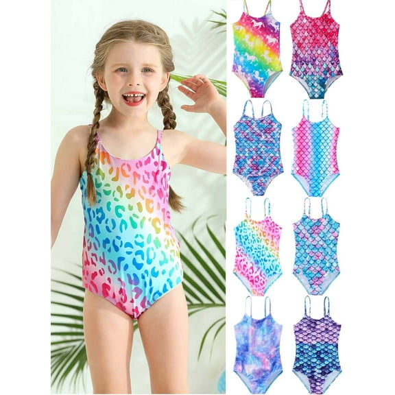 Toddler Girls One Piece Swimsuits Sport Halter Swimwear Beach Bathing Suit 2-8 Years