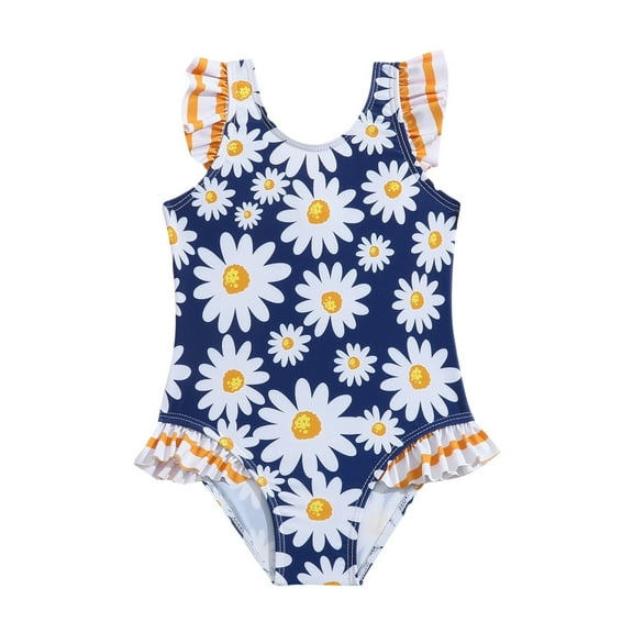 Toddler Girls One Piece Swimsuits Surf Beach Sport Floral Print Swimwear Size 4-