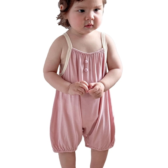 Toddler Girls Oneises Summer Spaghetti Straps Sleeveless Button Tank Tops Summer Lightweight Jumpsuit (12 Months, Pink)