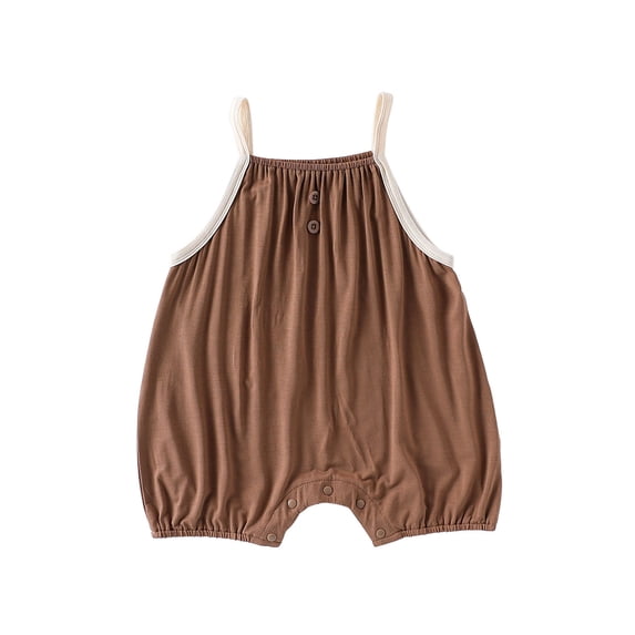 Toddler Girls Oneises Summer Spaghetti Straps Sleeveless Button Tank Tops Summer Lightweight Jumpsuit (6 Months, Coffee)
