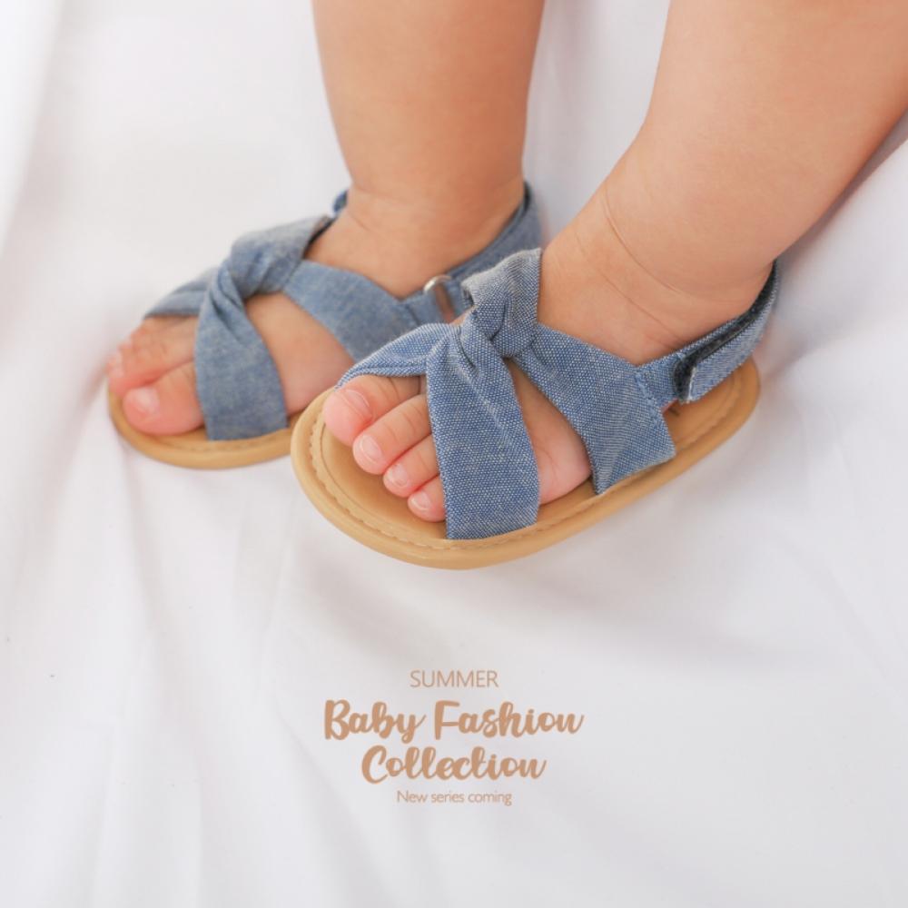 Toddler Girls Open Toes Sandals Summer Beach Outdoor Anti Slip Rubber Sole Flats,Infant Baby Boys Girls Crib Shoes Sandals First Walking Casual Dress Shoes Denim Cloth Prewalker Sandals 0-18Month - image 1 of 7
