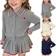 thumbnail image 1 of Toddler Girls Outfit 1-8 Years, Preppy Style Knit Cardigan Sweater and Pleated Skirt 2 Piece Set Collared Button Down School Uniform Outfit for Kids Gray, 1 of 6