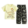 thumbnail image 1 of Toddler Girls Outfit Set Cartoon Dinosaur Print Round Neck Short Sleeve T-Shirt And Pants Home Set Casual Kids Girl Outfit Sets,2 Piece，11-12Years, 1 of 2