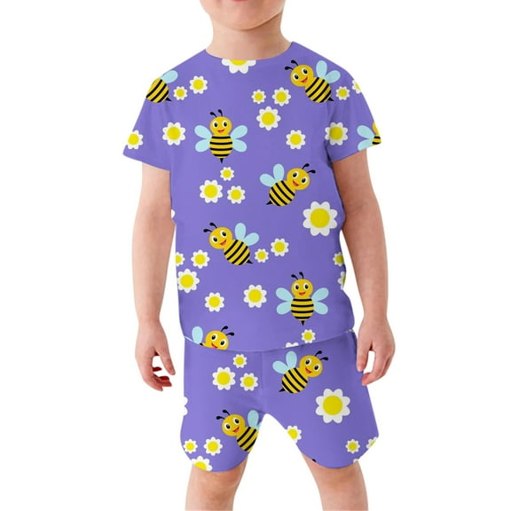 Toddler Girls Outfit Set Cute Cartoon Honey Print Short Sleeve T-Shirt Top And Shorts Pants Set Casual Daily Children Girls Outfit Sets,2 Piece，2 -3 Years