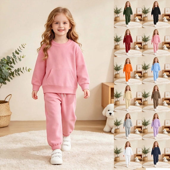 Toddler Girls Outfit Set Round Neck Solid Color Long Sleeve Top Pants Two Piece Set 6-24 Months 2T 3T 4T 5T 6T Children Black,6-7 Years