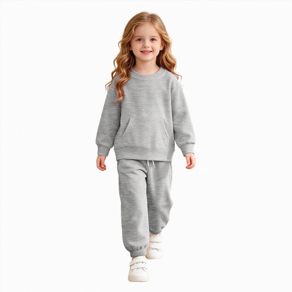 Toddler Girls Outfit Set Round Neck Solid Color Long Sleeve Top Pants Two Piece Set 6-24 Months 2T 3T 4T 5T 6T Children Grey,12-13 Years