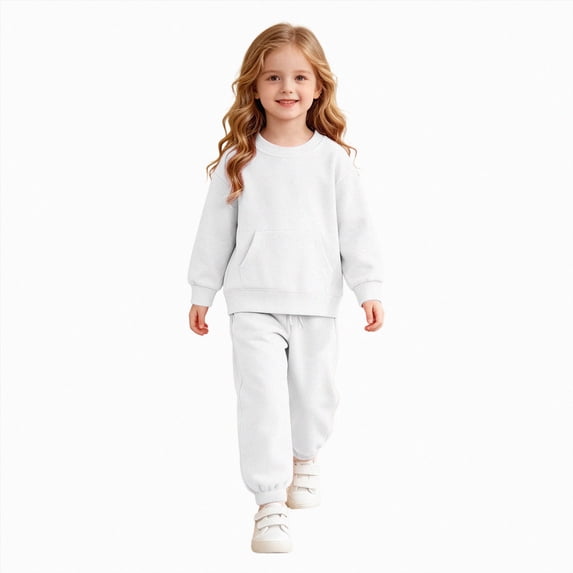 Toddler Girls Outfit Set Round Neck Solid Color Long Sleeve Top Pants Two Piece Set 6-24 Months 2T 3T 4T 5T 6T Children White,6-7 Years