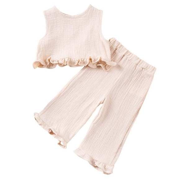 Toddler Girls Outfit Set Solid Color Sleeveless Vest T-Shirt Tops And Shorts Set Summer Casual Beach Outfit Sets,2Piece，2 -3 Years