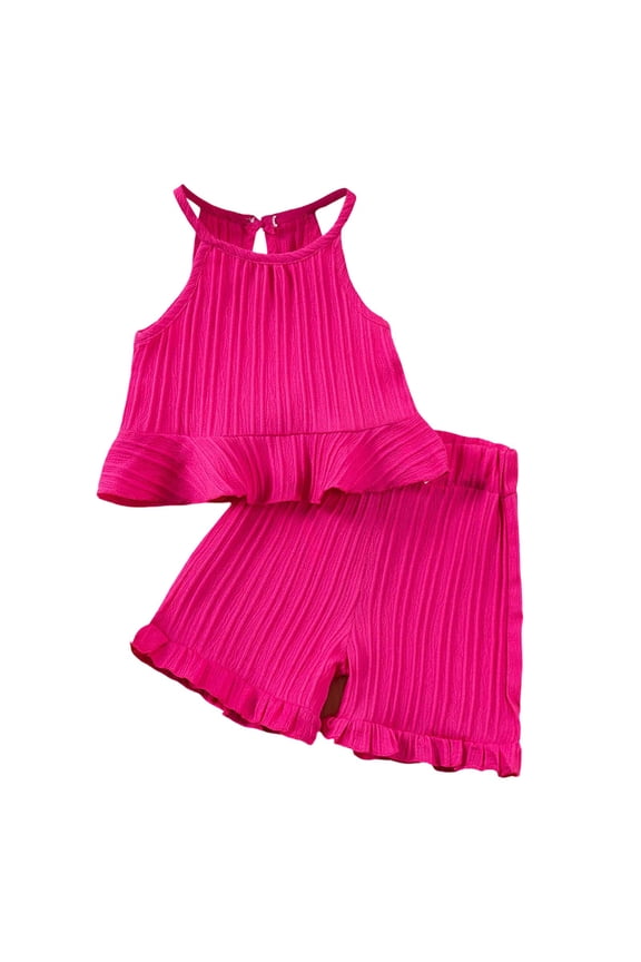 Toddler Girls Outfit Set Solid Color Sleeveless Vest T-Shirt Tops And Shorts Set Summer Casual Beach Outfit Sets,2Piece，2 -3 Years