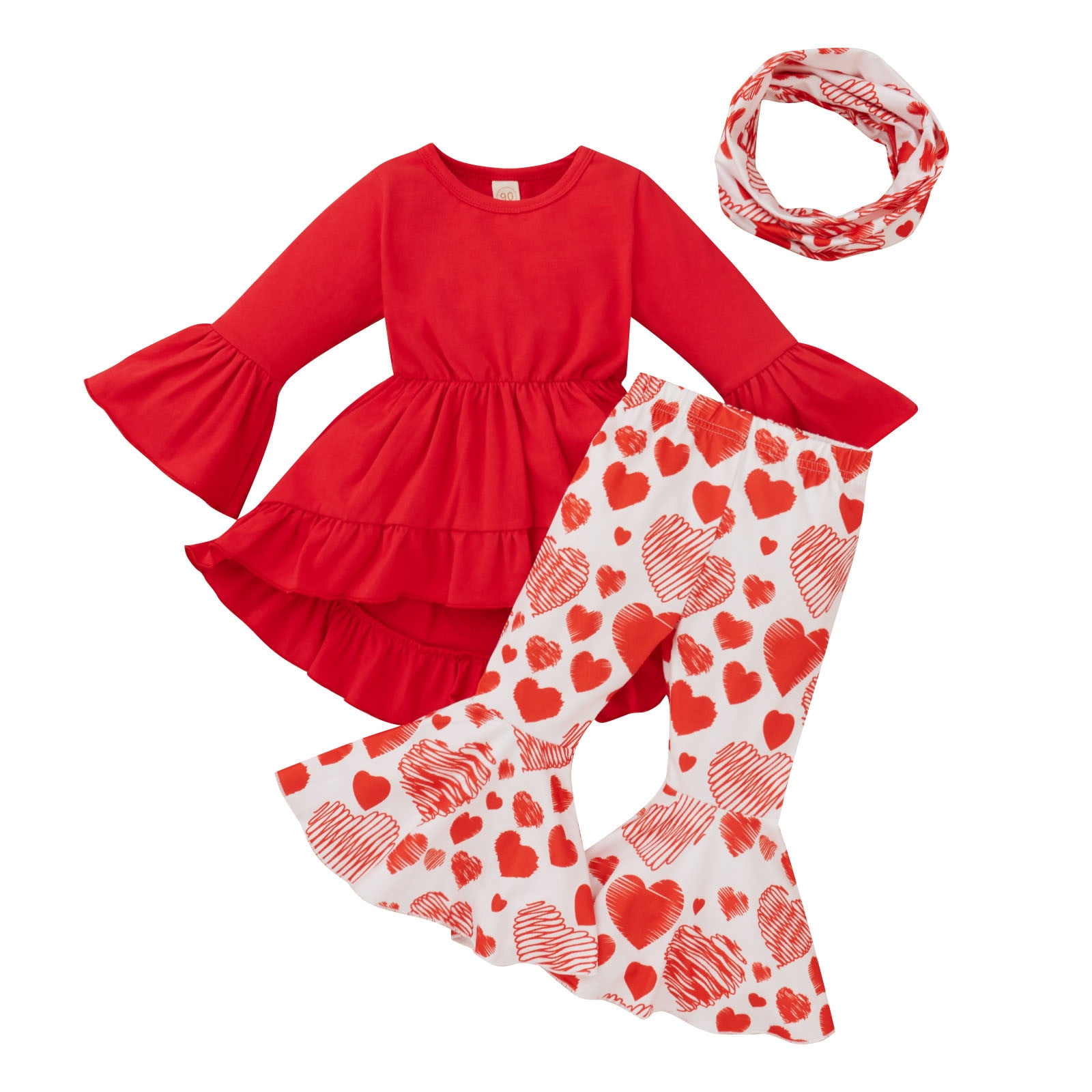 Toddler Girls Outfit Set Valentine'S Day Long Sleeve Ruffles T Shirt