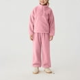 thumbnail image 1 of Toddler Girls Outfit Sets 2 Piece Half Zip Stand Collar Fuzzy Fleece Loose Sweatshirt and Plush Soft Elastic Waistband Sweatpants Winter Tween Girls' Clothing, 1 of 8