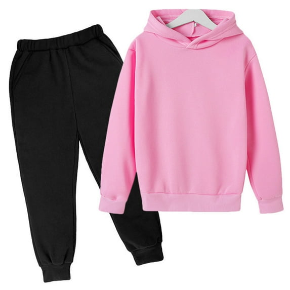Toddler Girls Outfit Sets Autumn Winter Solid Color Hooded Long Sleeve Sweatshirts With Sweatpants Unisex 2 Piece Sweatsuit Activewear