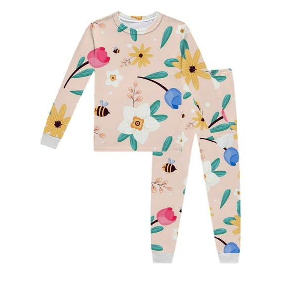 Toddler Girls Outfit Sets Cartoon Honey Print Full Sleeve And Pants Set Girls Set Casual Daily Children Girls Outfit Sets,2 Piece，3 -4 Years