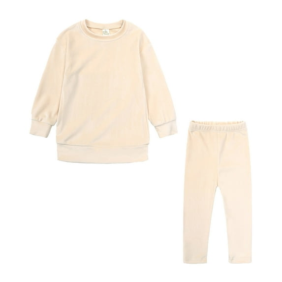 Toddler Girls Outfit Sets Clothes Unisex Solid Sweatsuit Long Sleeve Warm Pullover Tops Pants Set Fall Pajamas Outfits For 3-4 Years