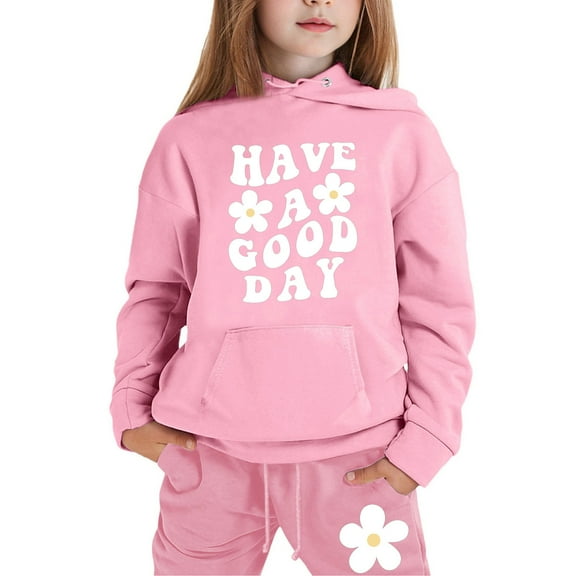 Hwmodou Toddler Girls Outfit Sets Kids Girl Boy Long Sleeve Letter Printed Lightweight Hoodie Sweatshirts And Long Pants Set Outfit,2-Piece,Size 2-13Y