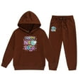 thumbnail image 1 of Toddler Girls Outfit Sets Kids Middle And Older Long Sleeved 2025 New Years Print Hooded Top Sweater Pants Set,2-Piece,Size 2-13Y, 1 of 3