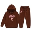 thumbnail image 1 of Toddler Girls Outfit Sets Kids Middle And Older Long Sleeved 2025 New Years Print Hooded Top Sweater Pants Set,2-Piece,Size 2-13Y, 1 of 3
