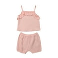 thumbnail image 1 of Toddler Girls Outfit Sets Sleeveless Linen Sling Vest Tops Tee+Shorts Outfits For 0-6 Months, 1 of 1