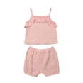 thumbnail image 1 of Toddler Girls Outfit Sets Sleeveless Linen Sling Vest Tops Tee+Shorts Outfits For 12-18 Months, 1 of 1