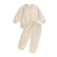 thumbnail image 1 of Toddler Girls Outfit Sets - Solid Color Fleece Crew Neck Sweatshirt and Jogger Sets Matching 2 Piece Outfits Fall Winter Joggers Sweatpants Clothes Sets, 1 of 3