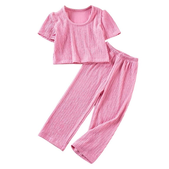 Toddler Girls Outfit Sets Solid Color Short Sleeve Round Neck Top And Long Pants Set Kids Girls Soft Comfortable Playwear Daily Wear Outfit Sets,2Piece,3 -4 Years