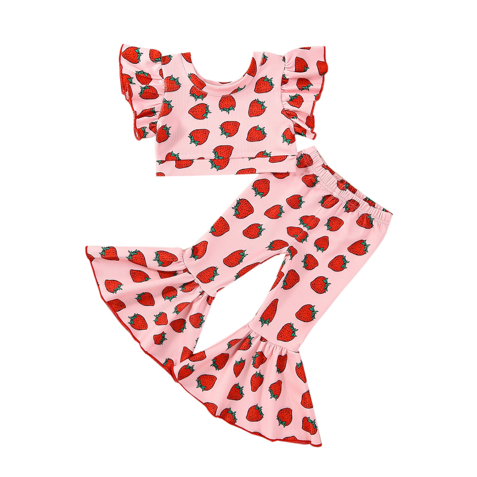 Toddler Girls Outfit Sets Summer Short Sleeve Tops Flared Pants Cute 2