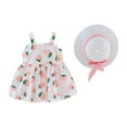 thumbnail image 1 of Toddler Girls Outfit Sets Summer Strawberry Print Cute Suspender Sleeveless Dress With Bow Hat Two Piece Streetwear,Pink,2-3 Years, 1 of 7