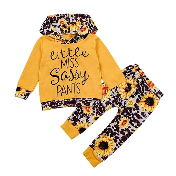 Toddler Girls Outfit Sets Sunflower Print Hooded Sweatshirt Tops Sweatpants 2 Piece Sweatsuit Kid Babys Fashion Casual Clothing Outfits