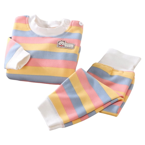 Toddler Girls Outfit Sets Winter Pajamas Long Sleeve Stripe Print Tops Pants Two Piece Sleepwear Set Unisex Homewear Little Kid Clothing Suit