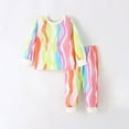 thumbnail image 1 of Toddler Girls Outfit Sets rainbow stripe Print Crew Neck Long Sleeve kids sweatshirts with pants Loose 2PC autumn winter Sportwear, 1 of 7