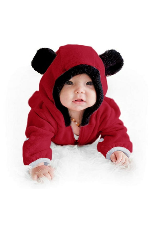 Romper Baby Girls Boys Bear Ears Hooded Outerwear Bear Long Sleeve Romper Girl Winter Outfits for Baby 12-18 Months