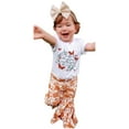 thumbnail image 1 of Toddler Girls Outfit Short Sleeve Letter Butterfly Printed T Shirt Tops and Bell Bottoms Outfit Clothes Toddler Sets, 1 of 8