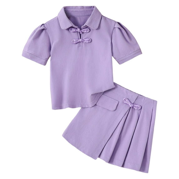 Toddler Girls Outfit Short Sleeve Ruffles Solid Tops And Skirt Two Piece Casual Suit Outfits Clothing Sets,Size 6 Years-7 Years