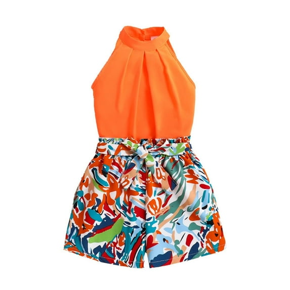 Toddler Girls Outfit Summer Clothing Clothing Sleeveless Top Shorts Set Clothing Sets,Size 11 Years-12 Years
