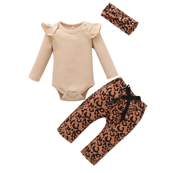 Toddler Girls Outfits 3Pcs Baby Fall Romper Bodysets Long Sleeve Tops Jumpsuit Clothing Set for Girls Size 0-3 Months