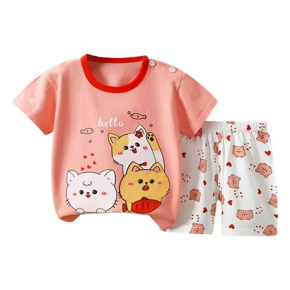 Toddler Girls Outfits 5t Short Sleeve Cartoon Printed Pullover and Pants Set Party Cute Casual Clothes for Kids,Light Pink,24-36 Months