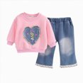thumbnail image 1 of Toddler Girls Outfits 9 12 18 24 Months 2T 3T 4T 5T Girls Fall Winter Clothes Toddler Girls Ruffle Long Sleeve Cute Top Jeans Bell-bottomed Pants 2PCS Set Pink Size 2-3 Years, 1 of 5