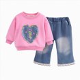 thumbnail image 1 of Toddler Girls Outfits 9 12 18 24 Months 2T 3T 4T 5T Girls Fall Winter Clothes Toddler Girls Ruffle Long Sleeve Cute Top Jeans Bell-bottomed Pants 2PCS Set Hot Pink Size 2-3 Years, 1 of 5
