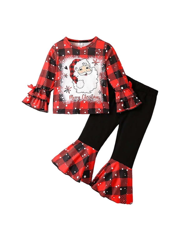 Toddler Girls Outfits Baby Long Sleeve Christmas Print Tops And Pants 2Pcs Set Children Girls' Clothing Size 3-4T
