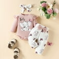 thumbnail image 1 of Toddler Girls Outfits Cartoon Printed Long Sleeve Ribbed Spring Summer Top Pants Sets Baby Kids Clothes, 1 of 6