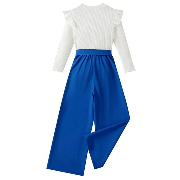 Toddler Girls Outfits Dressy Outfits Printed Long Sleeved Crew Neck Top With Lace Up Solid Color Wide Leg Trousers Casual Suit Fall Girls Clothes 6 Years-7 Years