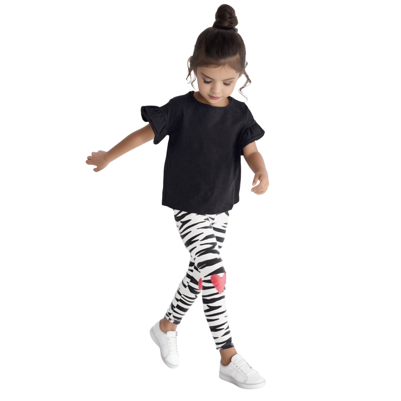 Toddler Girls Outfits Dressy Outfits Summer Short Sleeve Prints Tops And Pants 2Pcs Set Fall Girls Clothings 6 Years-7 Years