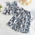 thumbnail image 1 of Toddler Girls Outfits Floral Printed Ruffle Trim Wide Leg Spring Summer Top Pants Sets Baby Kids Clothes, 1 of 9