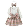 thumbnail image 1 of Toddler Girls Outfits Infant Newborn Girls Long Sleeve Ribbed Patchwork Plaid Princess Dress With Headbands Outfits Set 2PCS,Z6-White,2-3 Years, 1 of 8