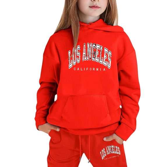 Toddler Girls' Outfits Kids Set For Casual Winter Printed Hooded Sweatshirt Ensemble Casual Pants Set 6-7 Years