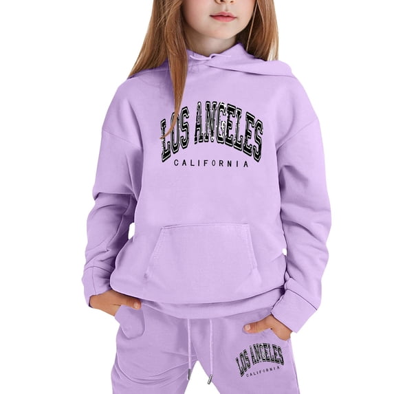 Toddler Girls' Outfits Kids Set For Casual Winter Printed Hooded Sweatshirt Ensemble Casual Pants Set 7-8 Years