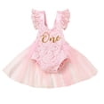 thumbnail image 1 of Toddler Girls Outfits Lace Net Yarn Print Pink White Apricot Babysuits Romper Baby Birthday Clothing Set for Girls Size 6-9 Months, 1 of 9