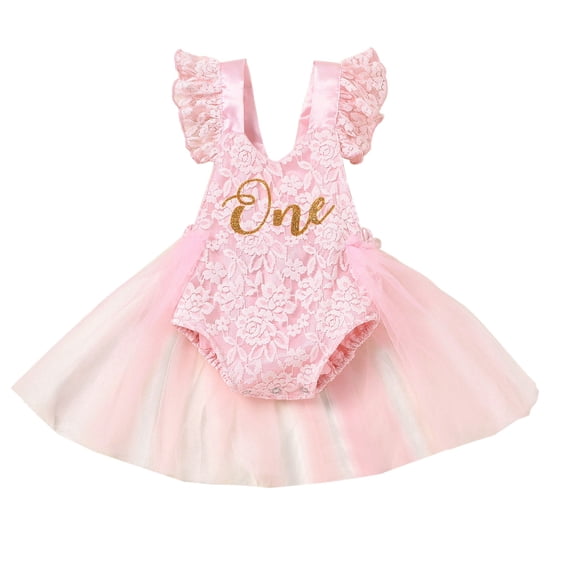 Toddler Girls Outfits Lace Net Yarn Print Pink White Apricot Babysuits Romper Baby Birthday Clothing Set for Girls Size 6-9 Months